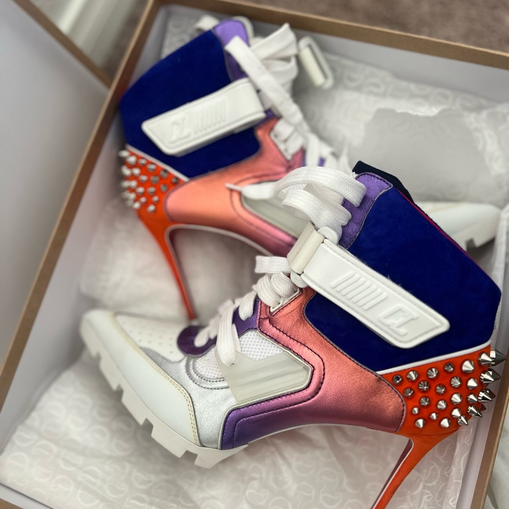 Christian Louboutin Blue and Purple Heels with Spikes